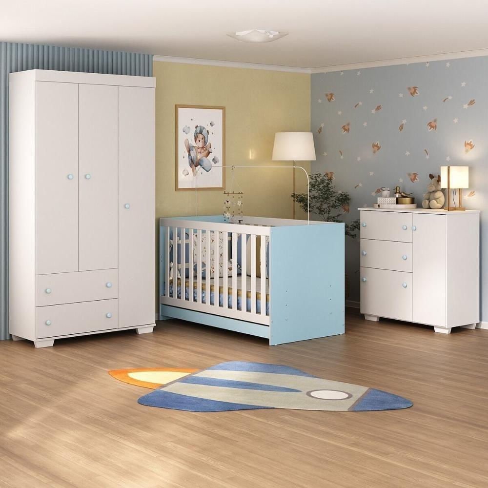 Quarto Infantil Completo Algodão Doce Multimóveis Mp4252 Branco/azul