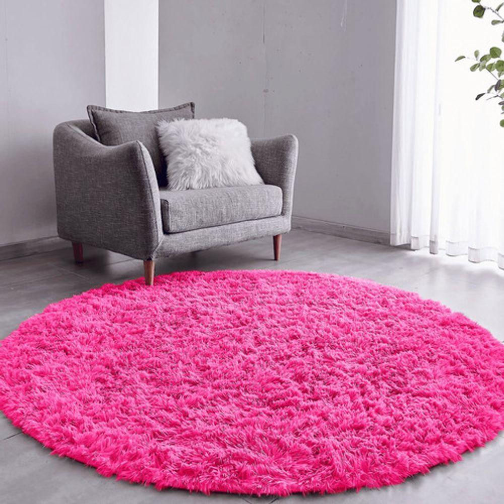 Tapete Sala Felpudo Peludo Rosa Redondo 100 Cm