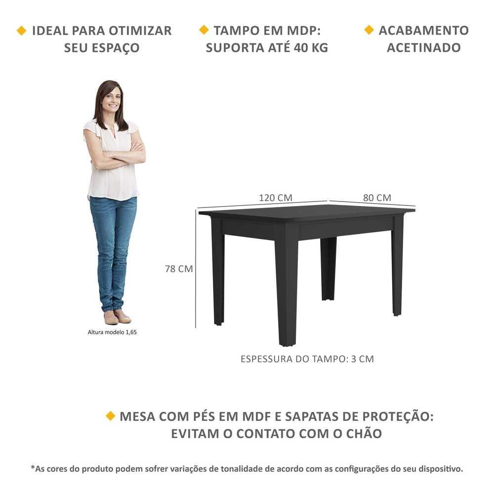 Mesa de Jantar 120 cm Tokio Multimóveis EX2000 Preta