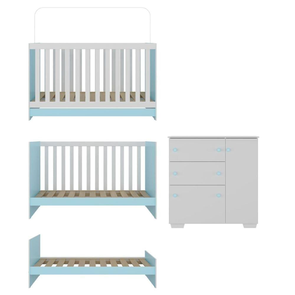 Quarto Infantil Com Berço Colchão Incluso E Cômoda Algodão Doce Multimóveis Mp4250 Branco/azul