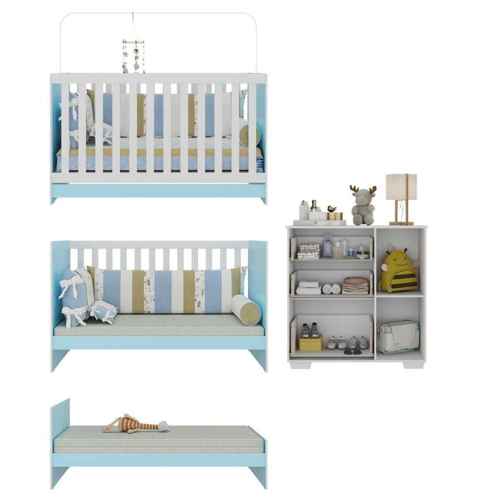 Quarto Infantil Com Berço Colchão Incluso E Cômoda Algodão Doce Multimóveis Mp4250 Branco/azul