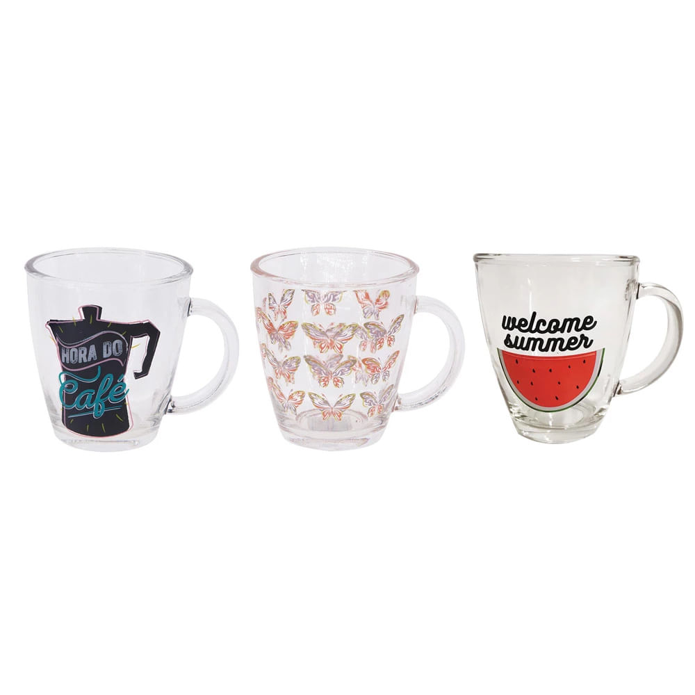 Caneca Cazza Decor em Vidro 345ml - Item Sortido