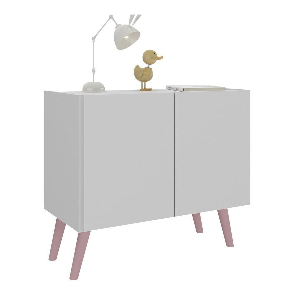 Mesa De Cabeceira Retrô 2 Portas Multimóveis Mp4133 Branca/rosa Branco/rosa
