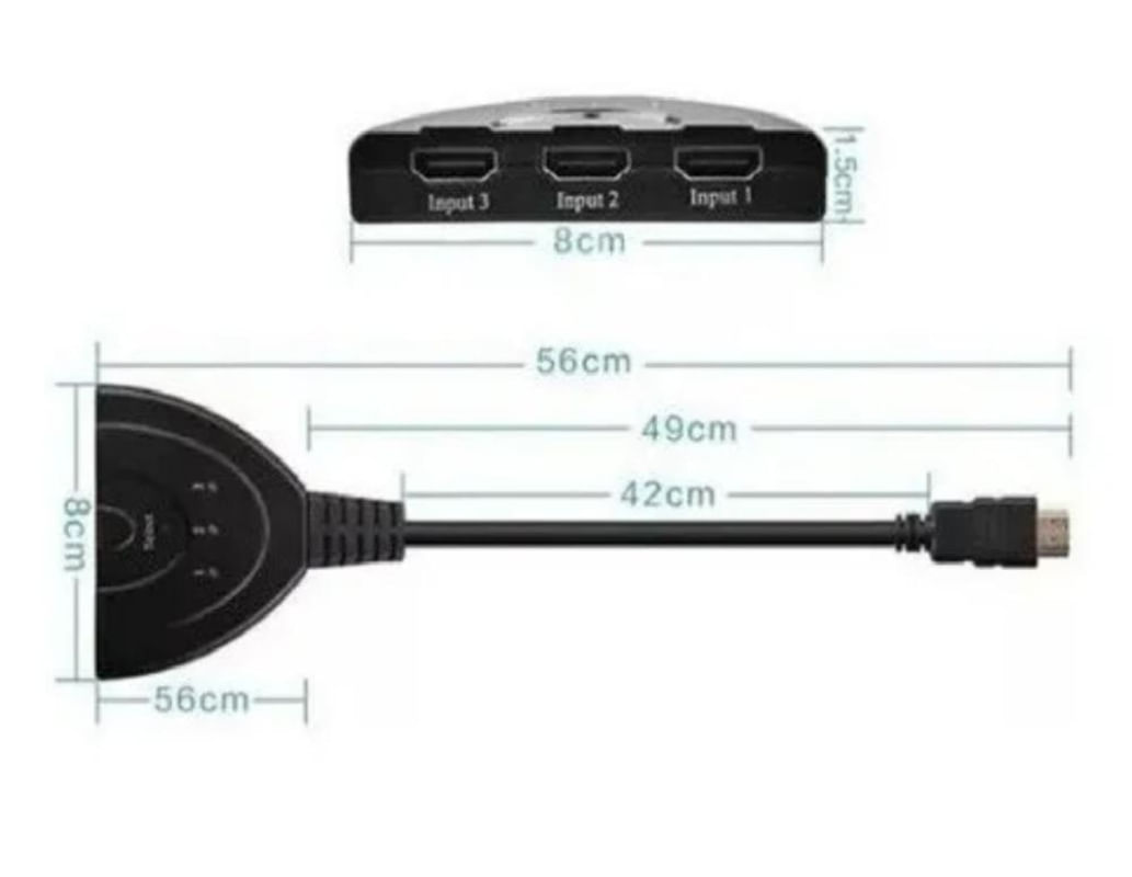 Hub Switch Divisor Hdmi 1x3 Com Rabicho Hdmi Macho 45cm