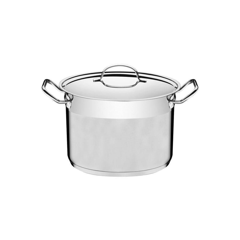 Caldeirão Professional Em Aço Inox Fundo Triplo Com Tampa Plana Detalhe Satinado 20 Cm 4,6 L