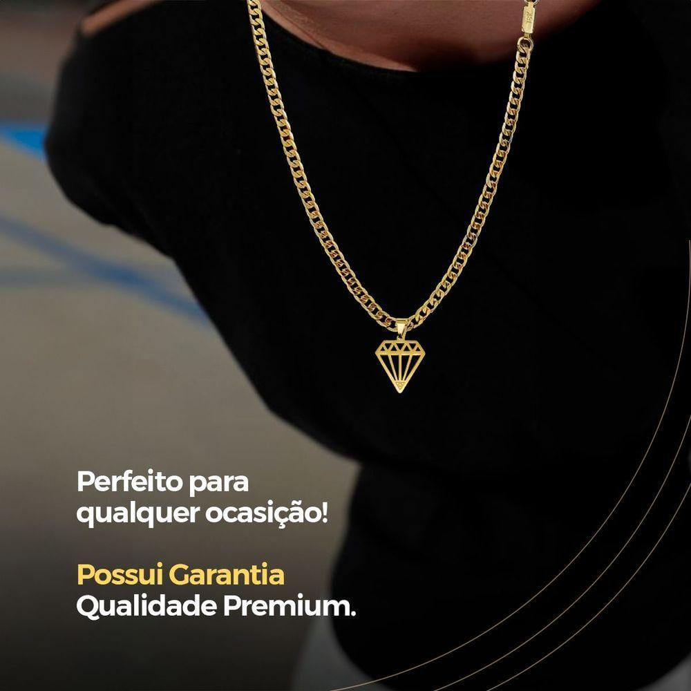 Corrente Pingente Diamante Pulseira Corrente Dourada Aço Inox Cordão Banhado Moda Masculina Estiloso