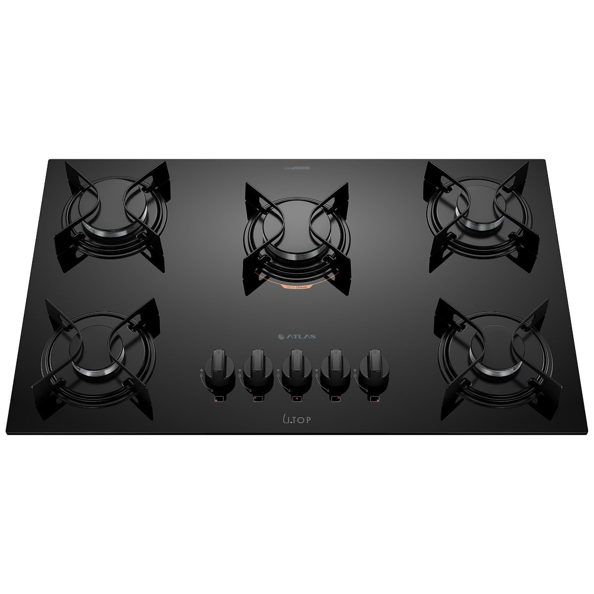 Cooktop 5 Bocas Preto com Mesa de Vidro Atlas U Top Bivolt BIVOLT