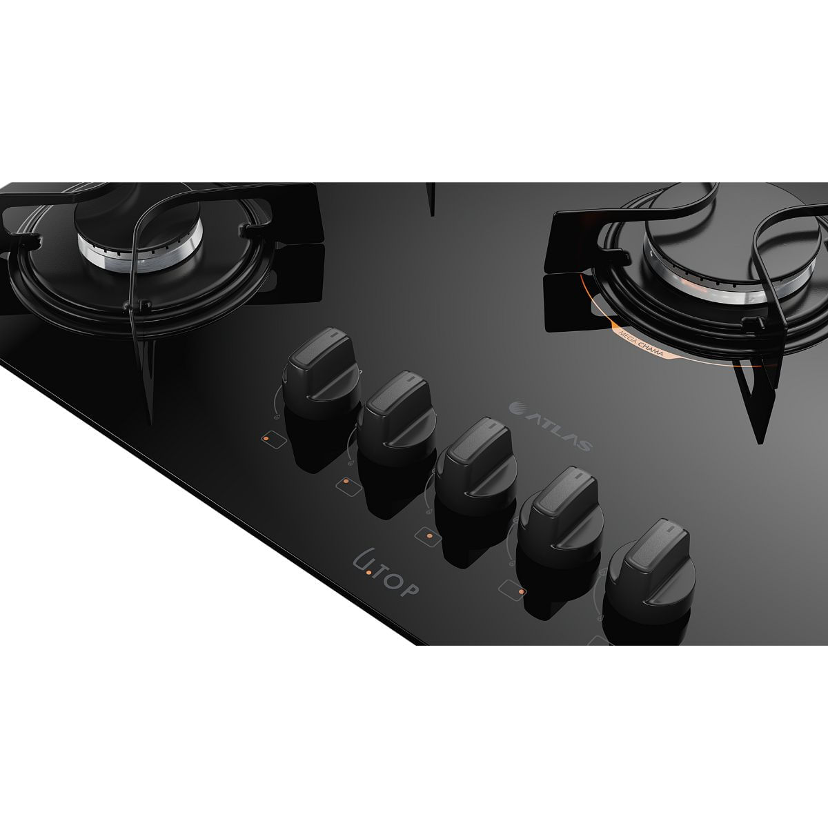 Cooktop 5 Bocas Preto com Mesa de Vidro Atlas U Top Bivolt BIVOLT