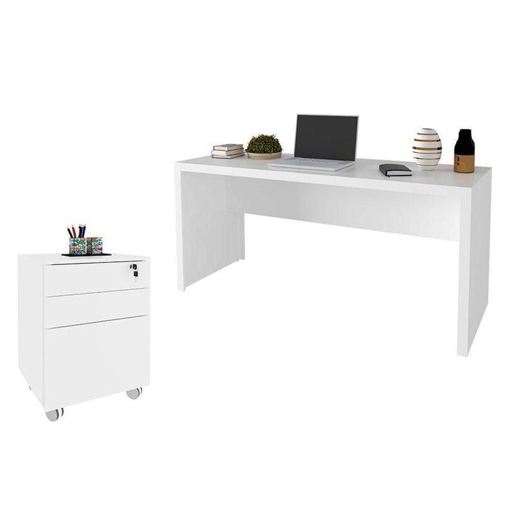 Mesa Para Escritório Me4109 E Armário Gaveteiro Arquivo Me4148 Branco - Tecnomobili