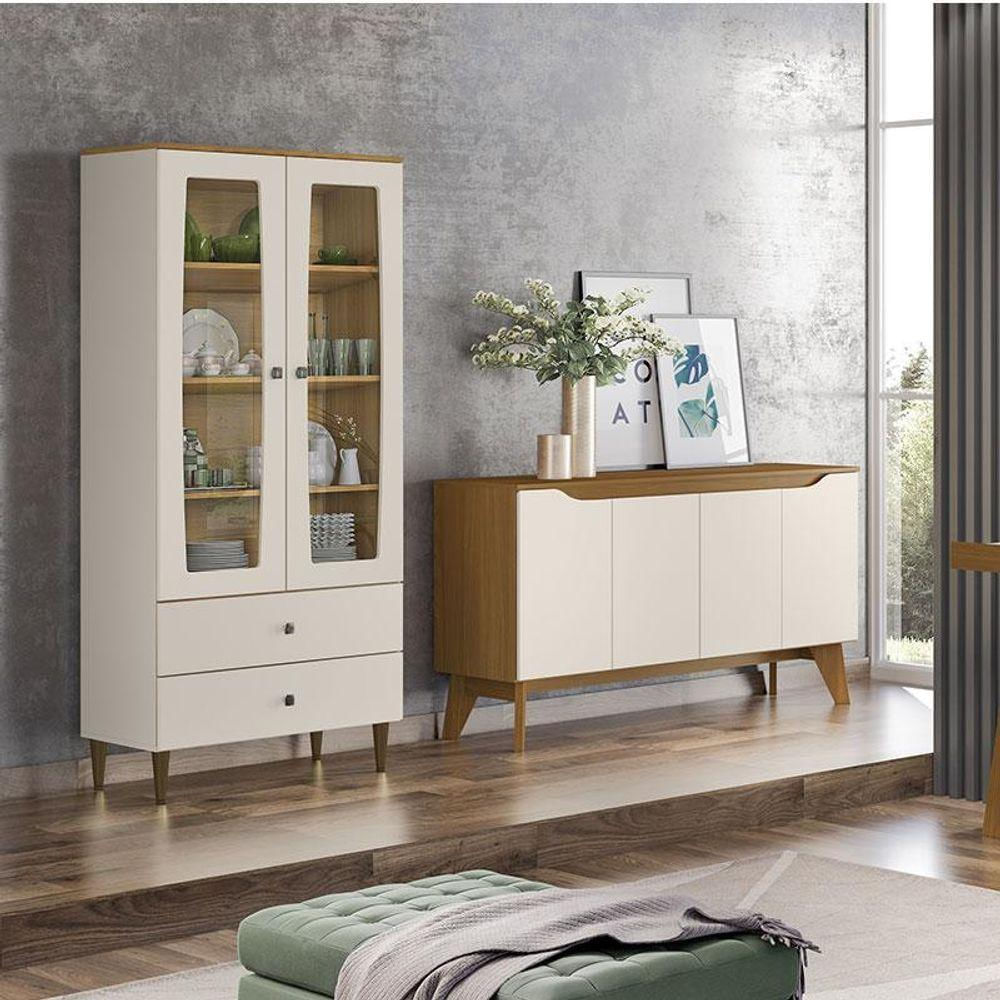 Cristaleira Liz E Aparador Buffet Ambar Off White Nature - Henn