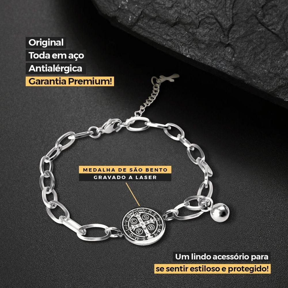 São Bento Pingente + Aço Inoxidável Pulseira Masculina Prata Oração Social Casual Medalha Religiosa