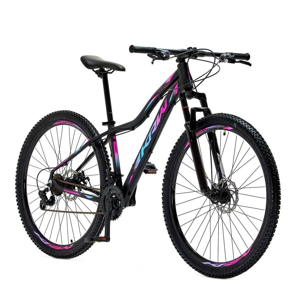 Bicicleta Aro 29 Krw Alumínio 21 Vel Freio A Disco Suspensão Dianteira S3 15.5 Preto-Rosa E Azul