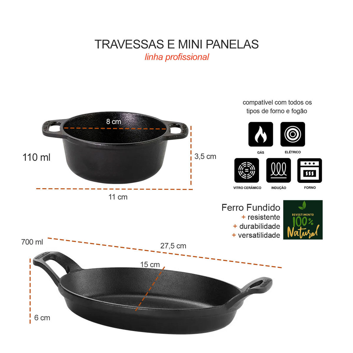 Travessa e Molheira Mini Ferro Forno Induçao Bar Restaurante