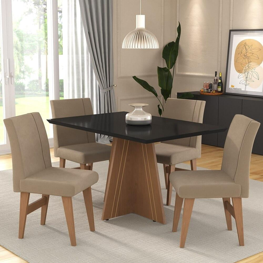 Conjunto Mesa de Jantar 136 cm com 4 cadeiras Denver Multimóveis EX1006 Madeirado/Preto/Mascavo