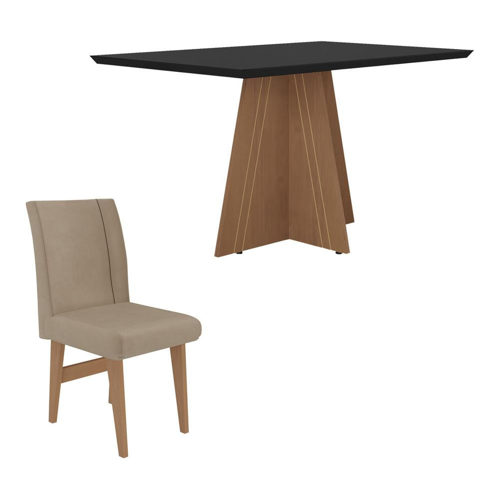 Conjunto Mesa de Jantar 136 cm com 4 cadeiras Denver Multimóveis EX1006 Madeirado/Preto/Mascavo