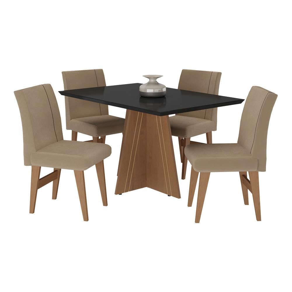 Conjunto Mesa de Jantar 136 cm com 4 cadeiras Denver Multimóveis EX1006 Madeirado/Preto/Mascavo