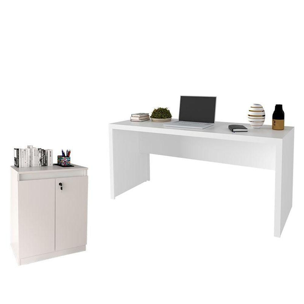 Mesa Para Escritório Me4109 E Armário Balcão Me4149 Branco - Tecnomobili