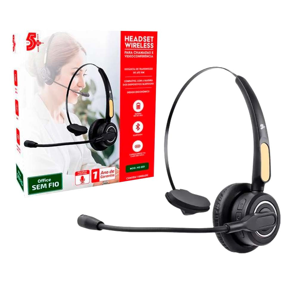 Headset Fone Office Sem Fio Bluetooth HS-201 5+