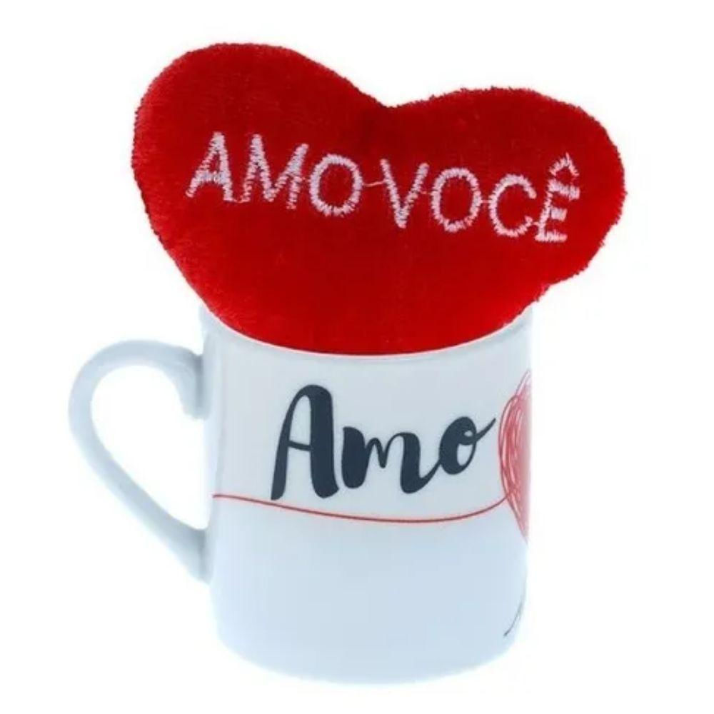 Mini Caneca Cerâmica Com Coração De Pelúcia Art House