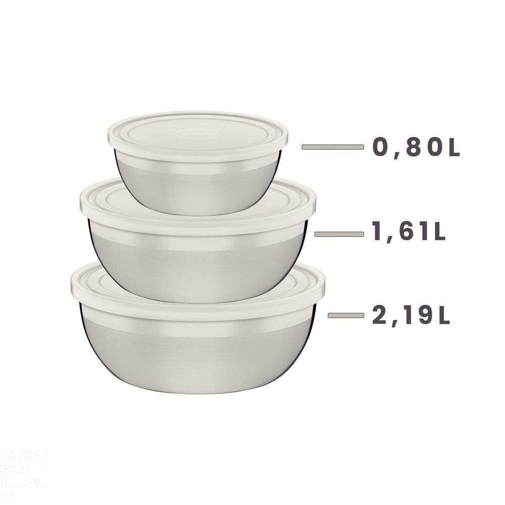 Jogo De Potes Em Aço Inox Com Tampa Plástica Tramontina Freezinox 3 Peças Tramontina