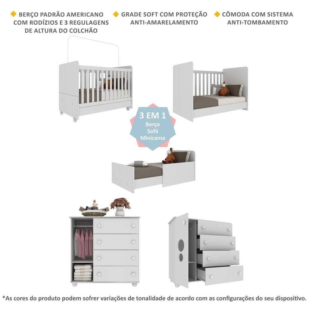 Quarto Infantil Berço Com Colchão Incluso E Cômoda Pimpolho Multimóveis Branco