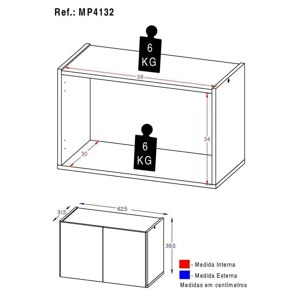 Mesa De Cabeceira Suspensa 2 Portas Multimóveis Mp4132 Preta Preto