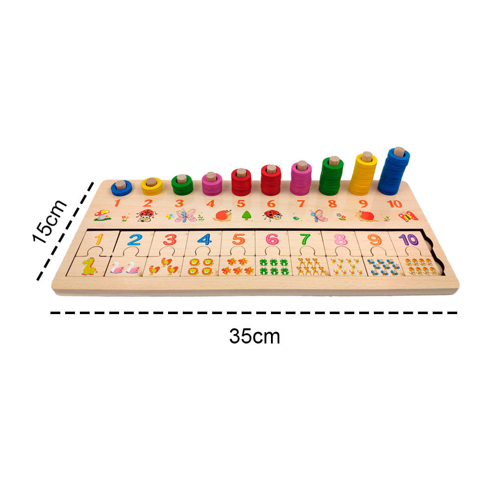 Brinquedo Pedagógico Educativo Dominó e Argolinhas Números e Bichinhos Diversão Criatividade 3+ Anos