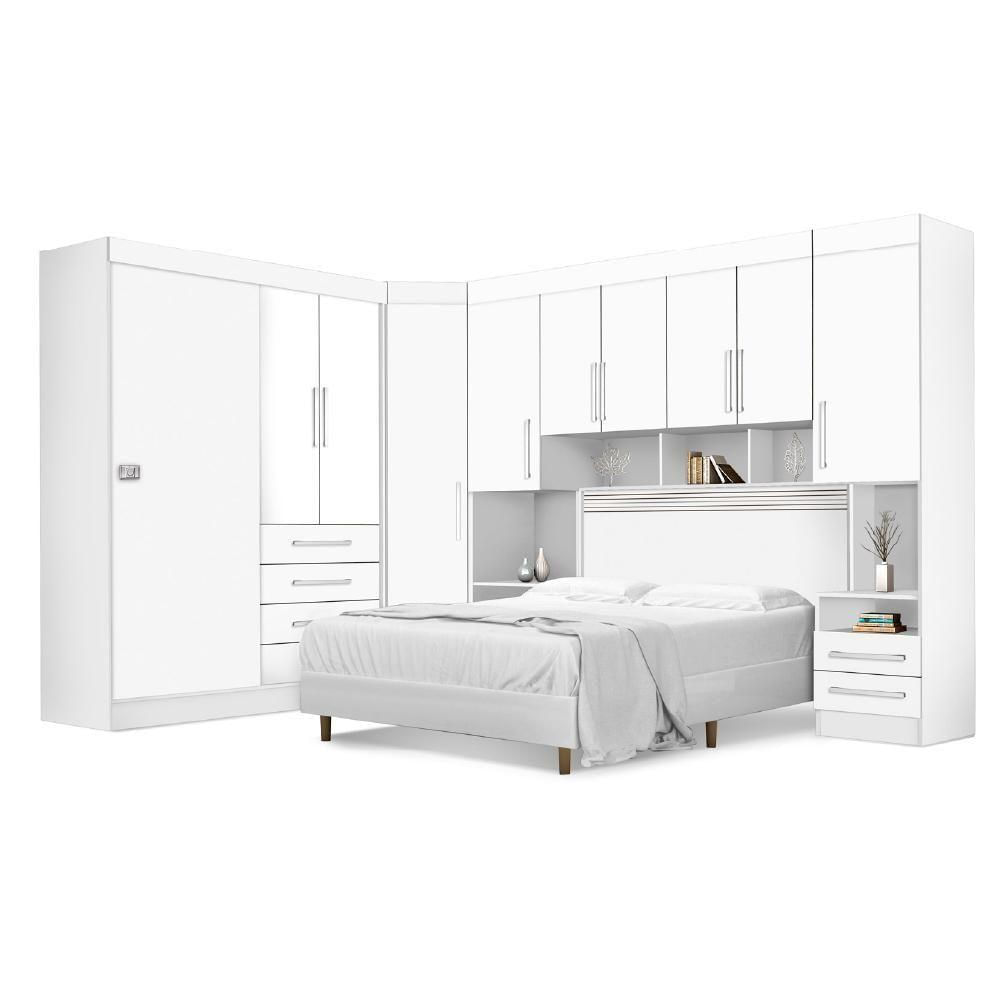 Dormitório Completo Georgia Ja Branco Para Cama Box 1,58m Queen Branco/rosa