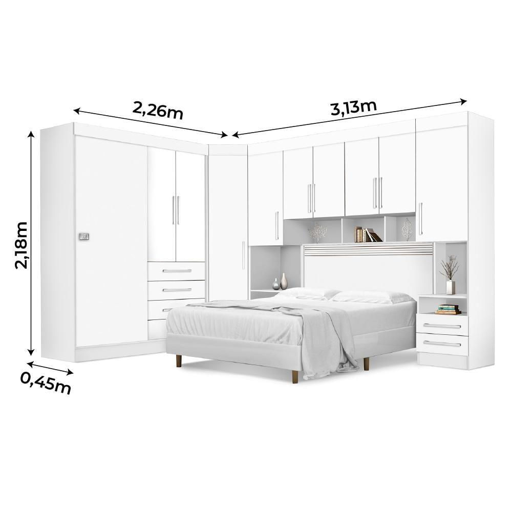 Dormitório Completo Georgia Ja Branco Para Cama Box 1,58m Queen Branco/rosa