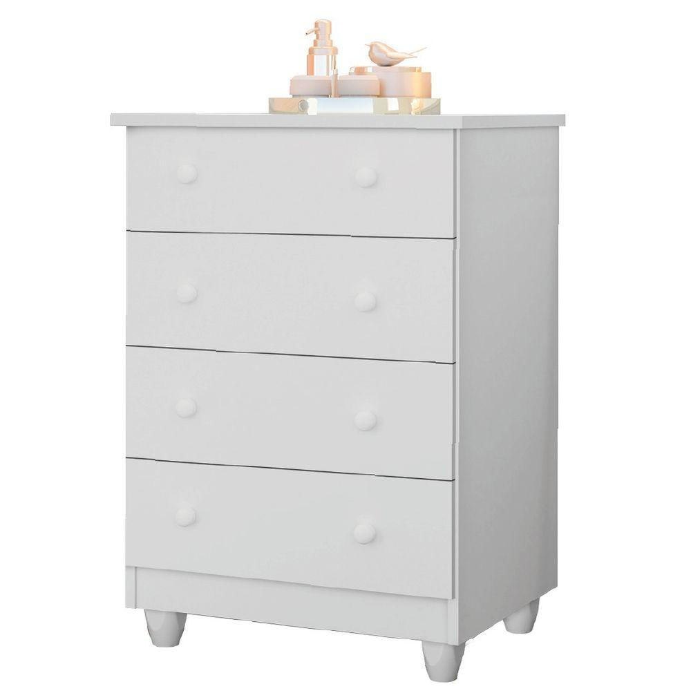 Cômoda Infantil Para Quarto Bebê 4 Gavetas Lara Branco J&a Branco