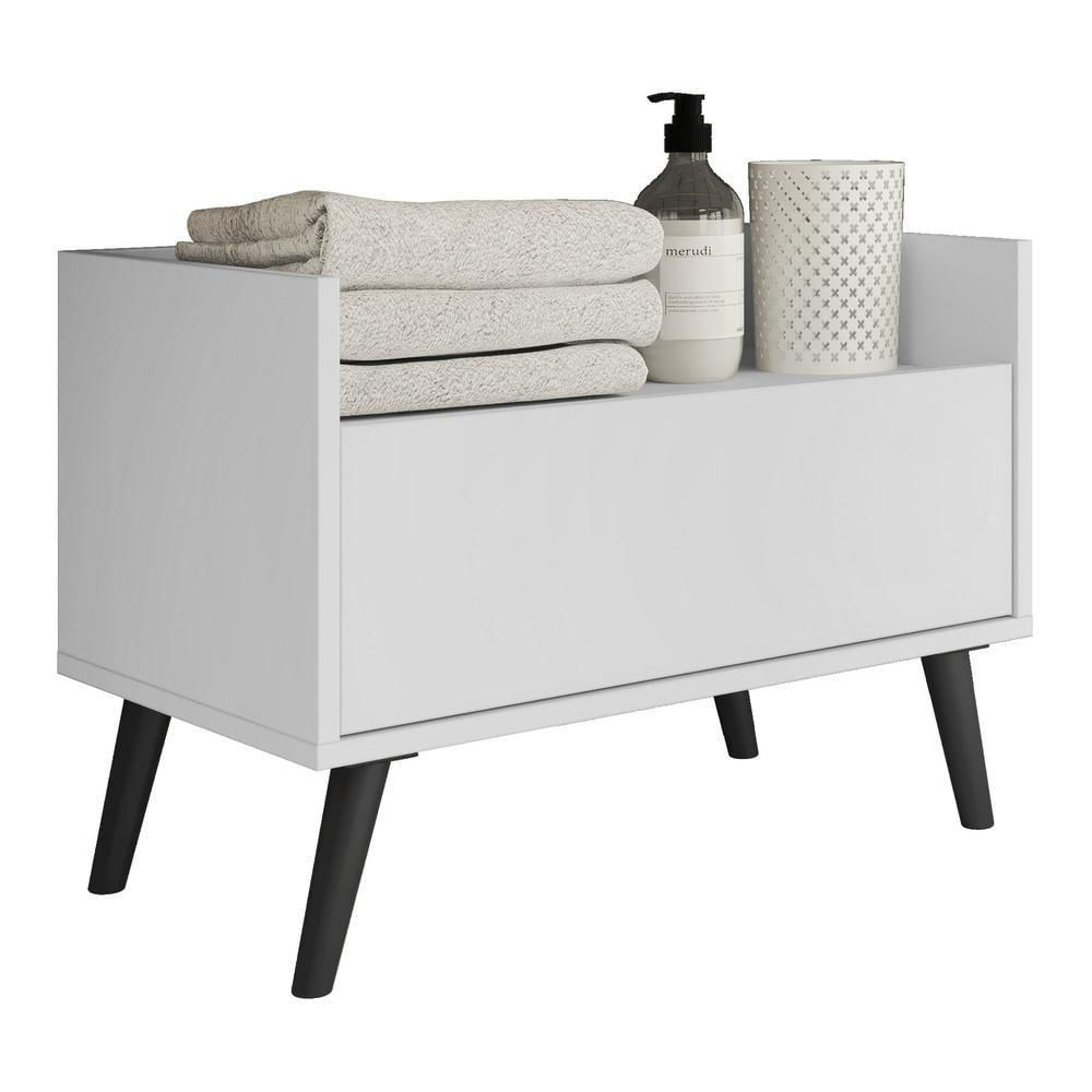 Gabinete Armário Banheiro 60 Cm com Pés Retrô Branco Preto
