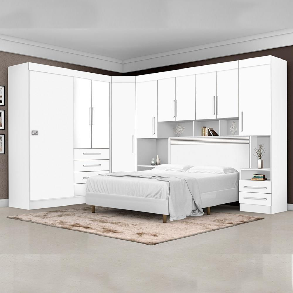 Dormitório Completo Georgia J&a Branco Para Cama Box 1,38m Casal Branco/rosa