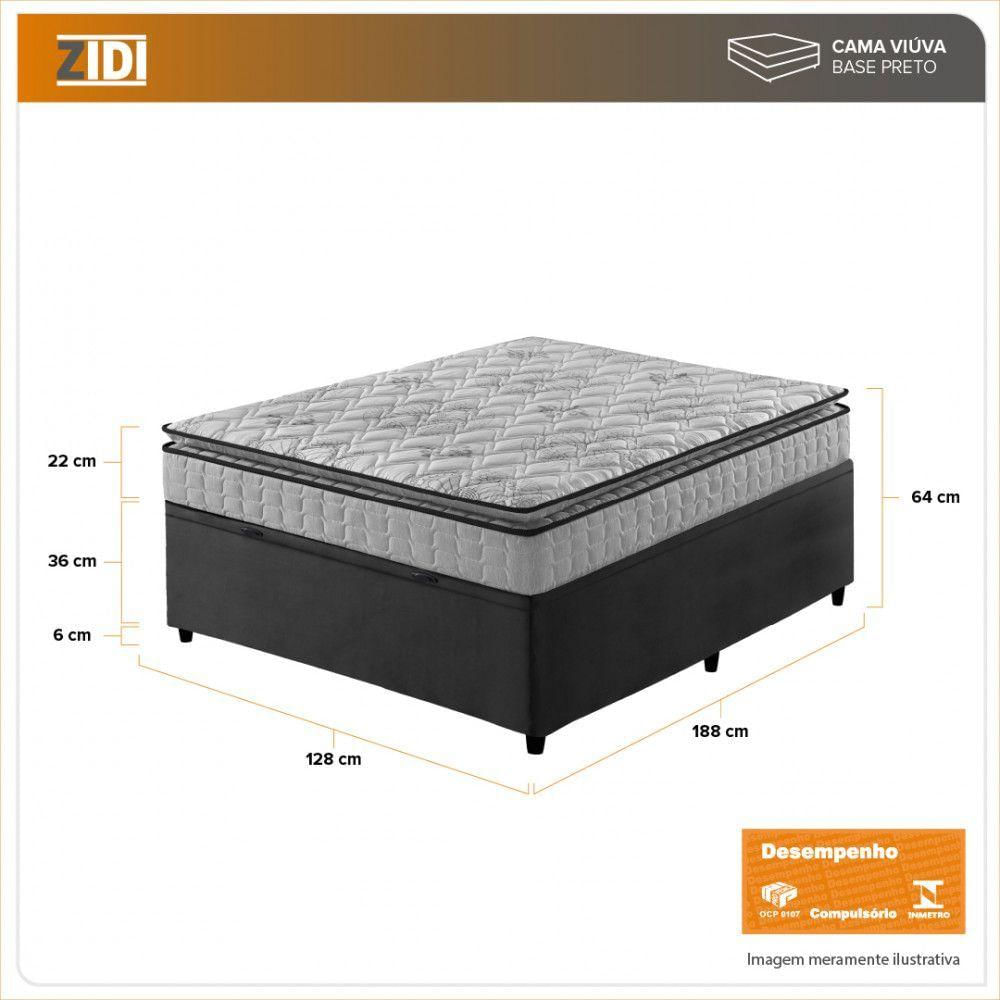 Cama Box Baú Viúva Preto + Colchão Ortopedico Espuma 128cm