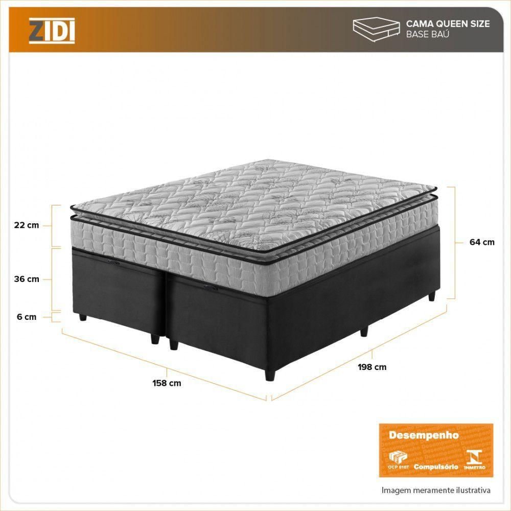 Cama Box Baú Queen Preto + Colchão Ortopedico Espuma 158cm