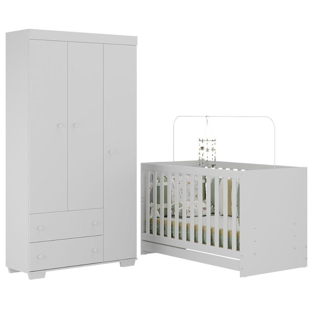 Quarto Infantil Com Berço 3 Em 1 E Guarda-roupas Algodão Doce Multimóveis Mp4247 Branco