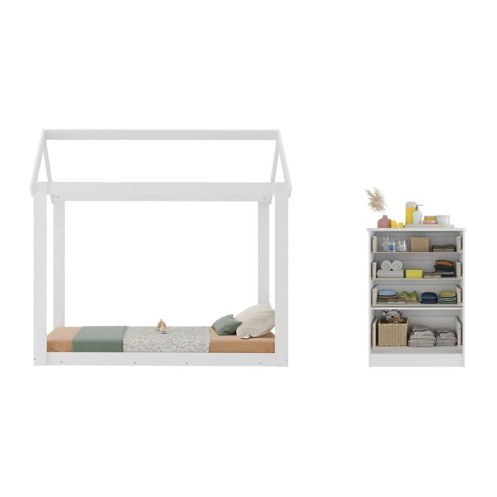 Quarto Infantil Com Cama Montessoriana/colchão/cômoda Flex João E Maria Multimóveis Mx4274 Branco