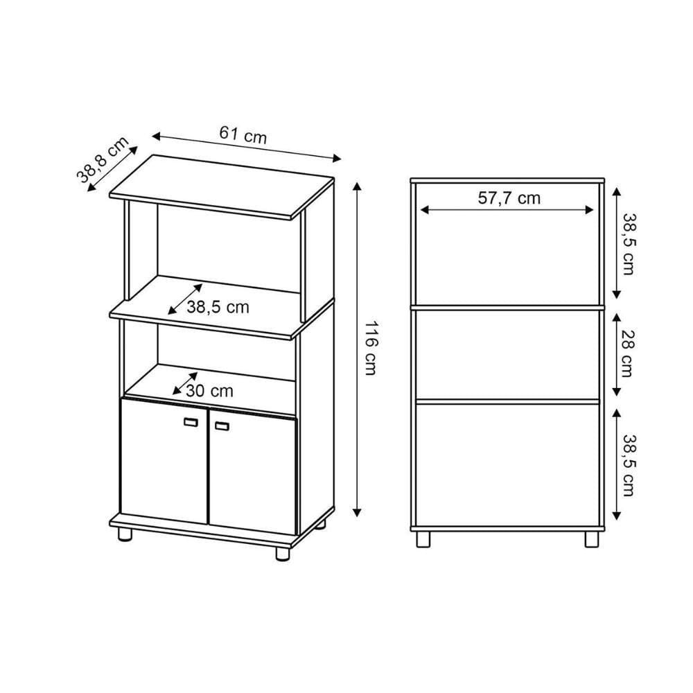 Balcão De Escritório Multiuso Bl-3301 C/ 2 Portas E 2 Nichos 60cm Branco - Tecno Mobili