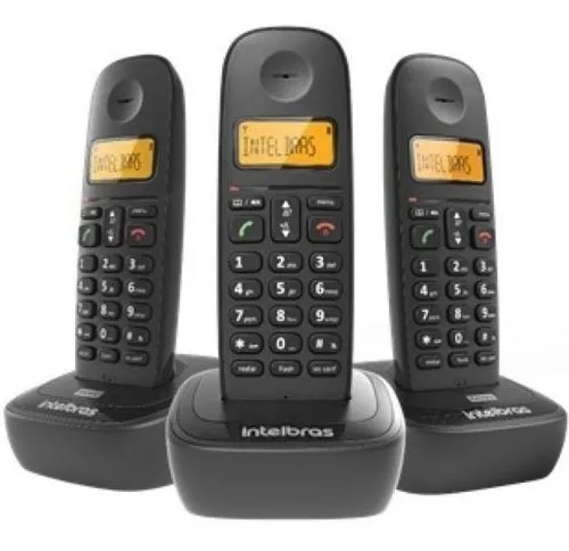 Aparelho Telefone Fixo Sem Fio Com 2 Ramais Intelbras Ts2513 Preto