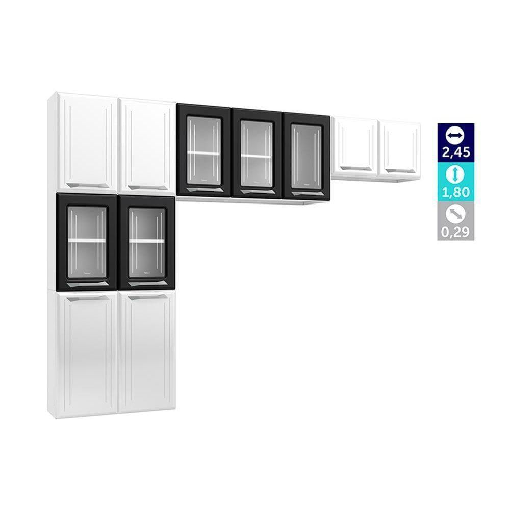 Kit De Cozinha Modulada 3 Peças Topázio (2 Armários + 1 Paneleiro) Cpt124 Branco/preto - Telasul