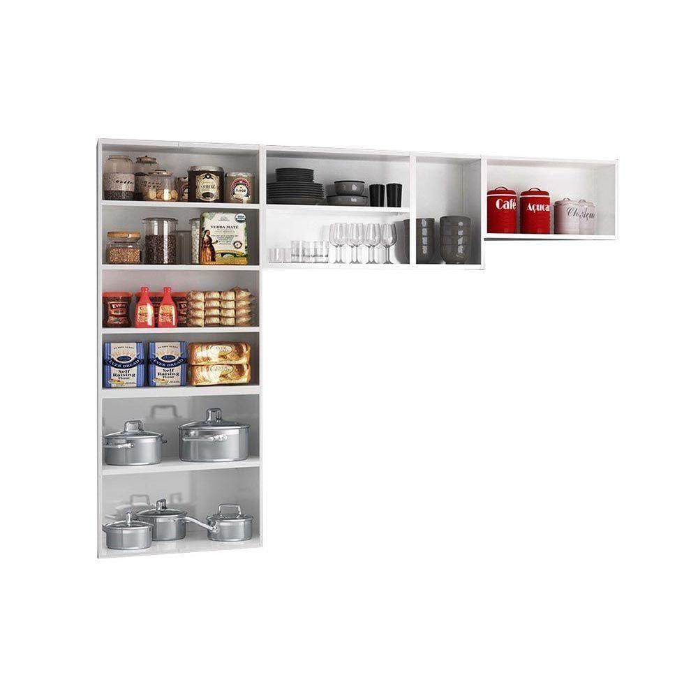 Kit De Cozinha Modulada 3 Peças Topázio (2 Armários + 1 Paneleiro) Cpt124 Branco/preto - Telasul