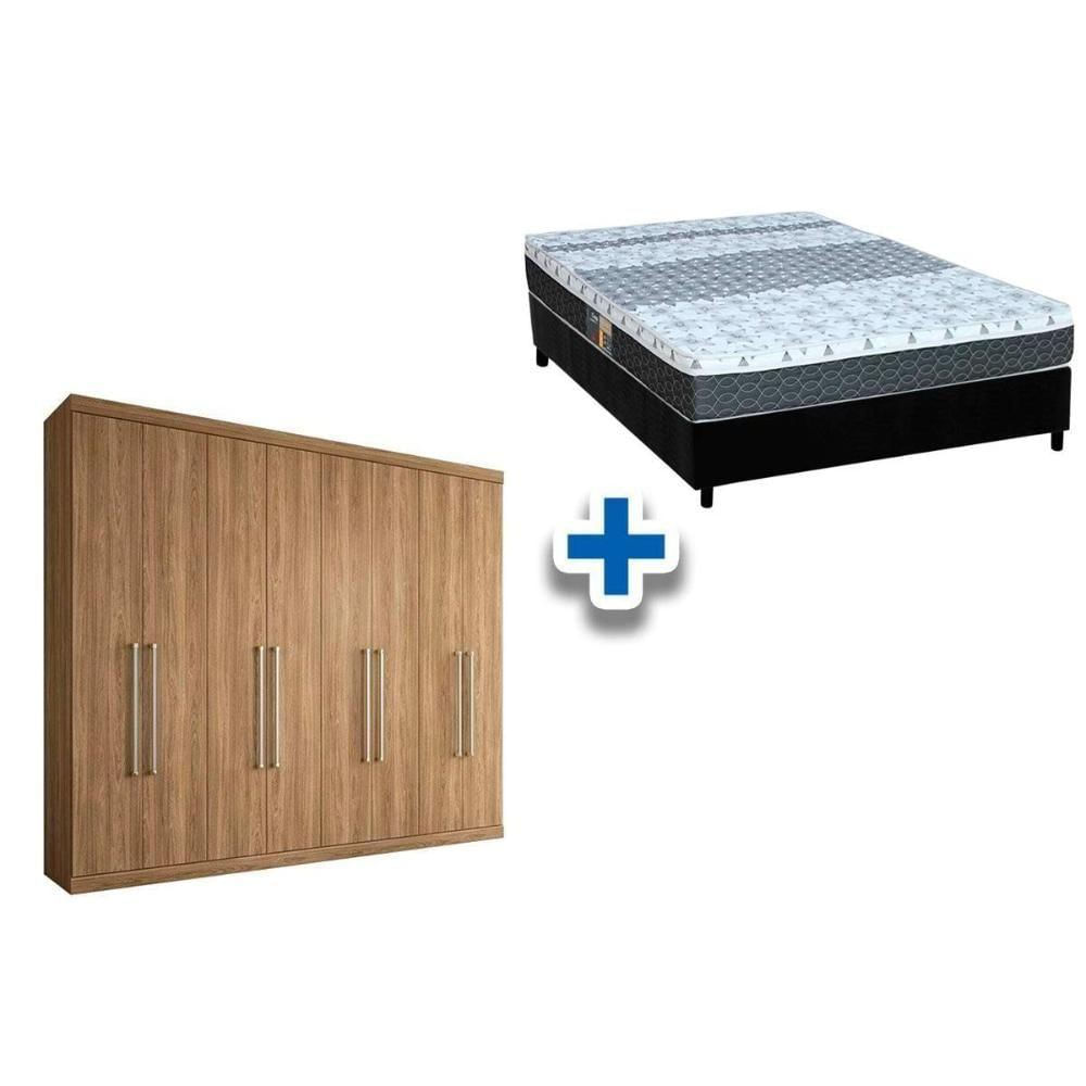Cama Box Casal + Colchão Class Castor + Guarda Roupa Master Vip 8.4 Atacama