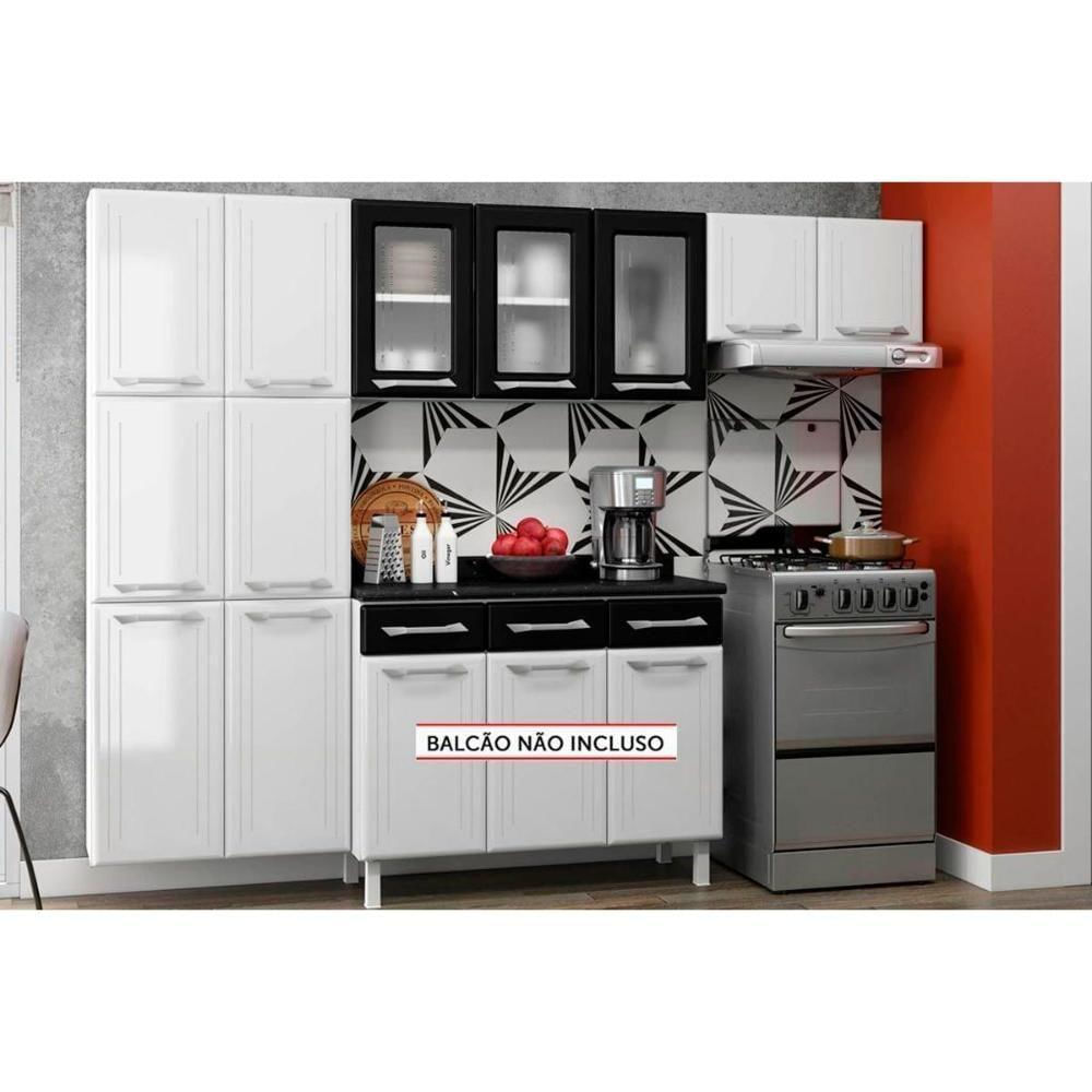 Cozinha Compacta Topázio 3 Peças (2 Armários + 1 Paneleiro) Cpt123 Branco/preto - Telasul