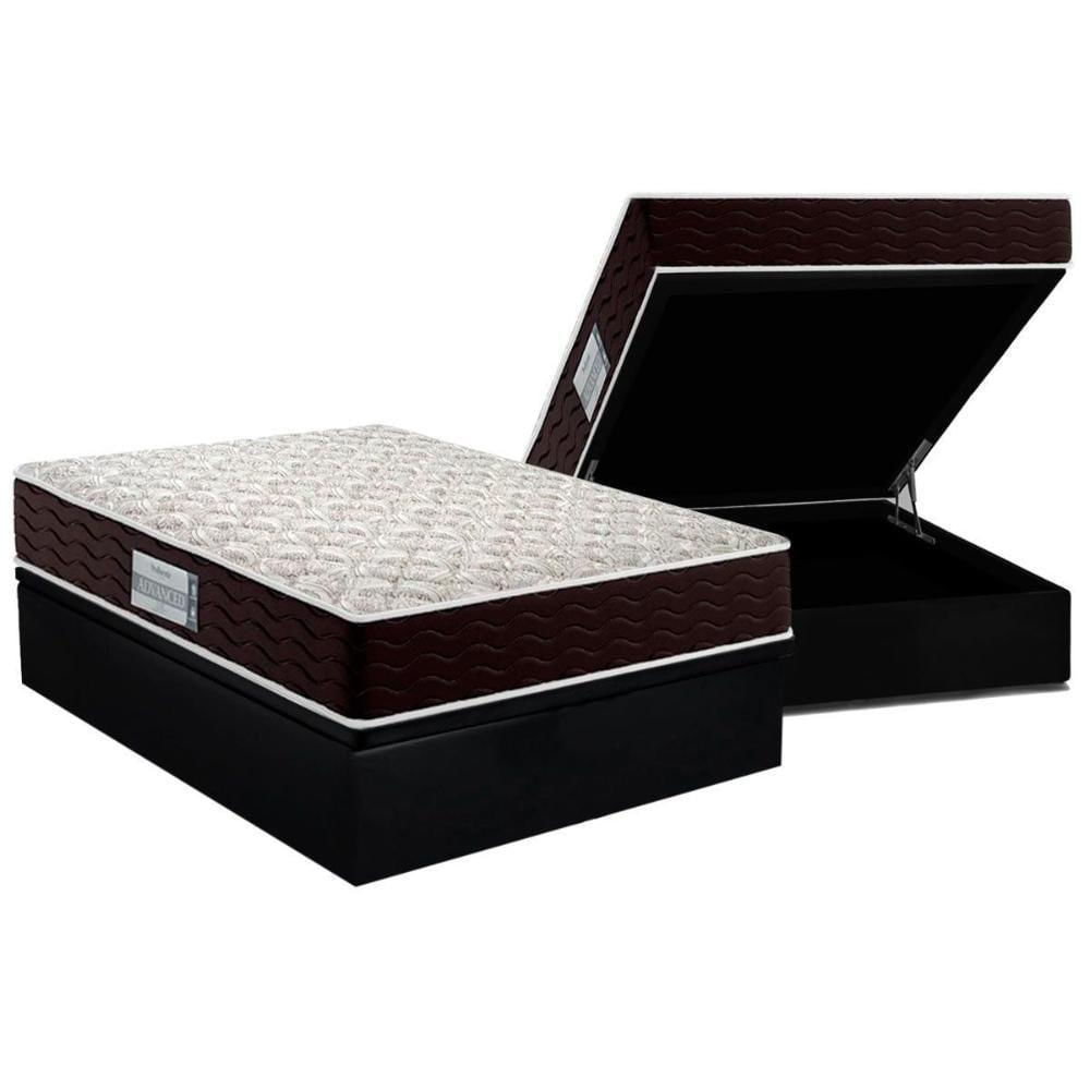 Cama Box Baú Queen: Colchão Espuma D33 Probel Prodormir Advanced + Base Crc Suede Black(158X198)