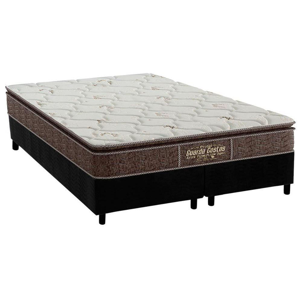 Cama Box King: Colchão Ortopédico Probel Guarda Costas Extra Firme + Base Crc Suede Black(193X203)