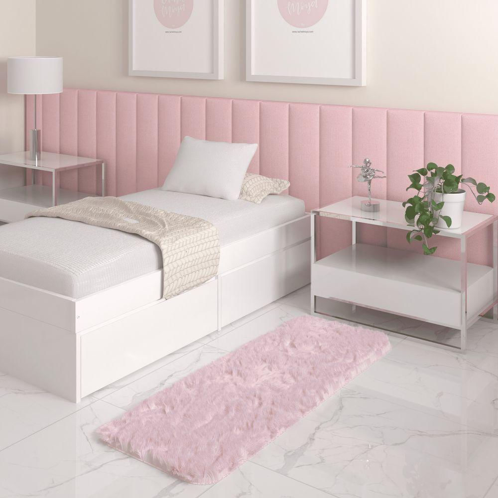 Tapete Passadeira Quarto Antiderrapante Rosa Bebe 50 X 140 Cm