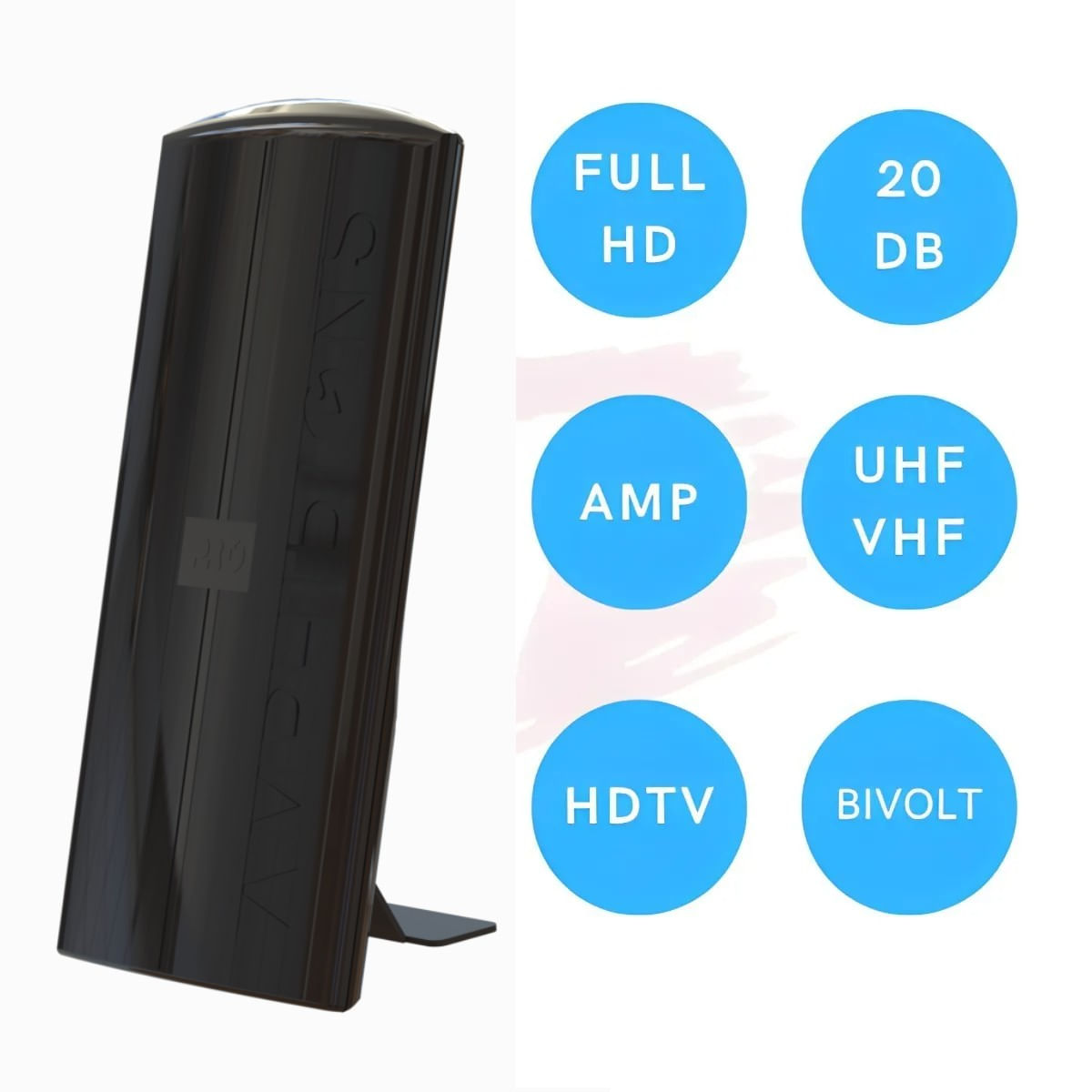 Antena Digital Interna Amplificada Hdtv Vhf Uhf Full Hd 20dB Amphibions PROHD-2000A Proeletronic Bivolt Com Filtro Lte