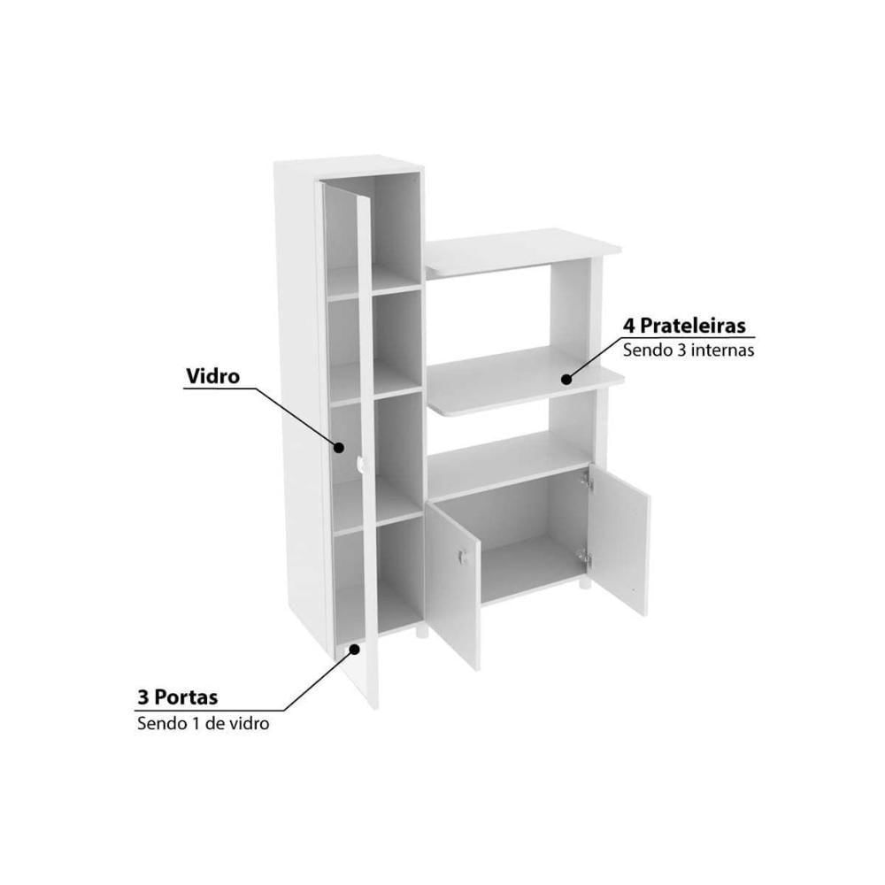 Balcão Multiuso Cozinha Bl-3304 C/ 3 Portas E Nicho P/ Microondas 96cm Branco - Tecno Mobili