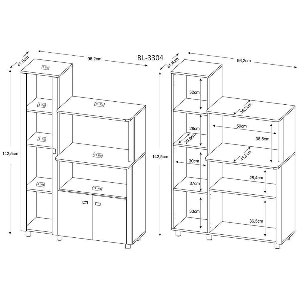 Balcão Multiuso Cozinha Bl-3304 C/ 3 Portas E Nicho P/ Microondas 96cm Branco - Tecno Mobili