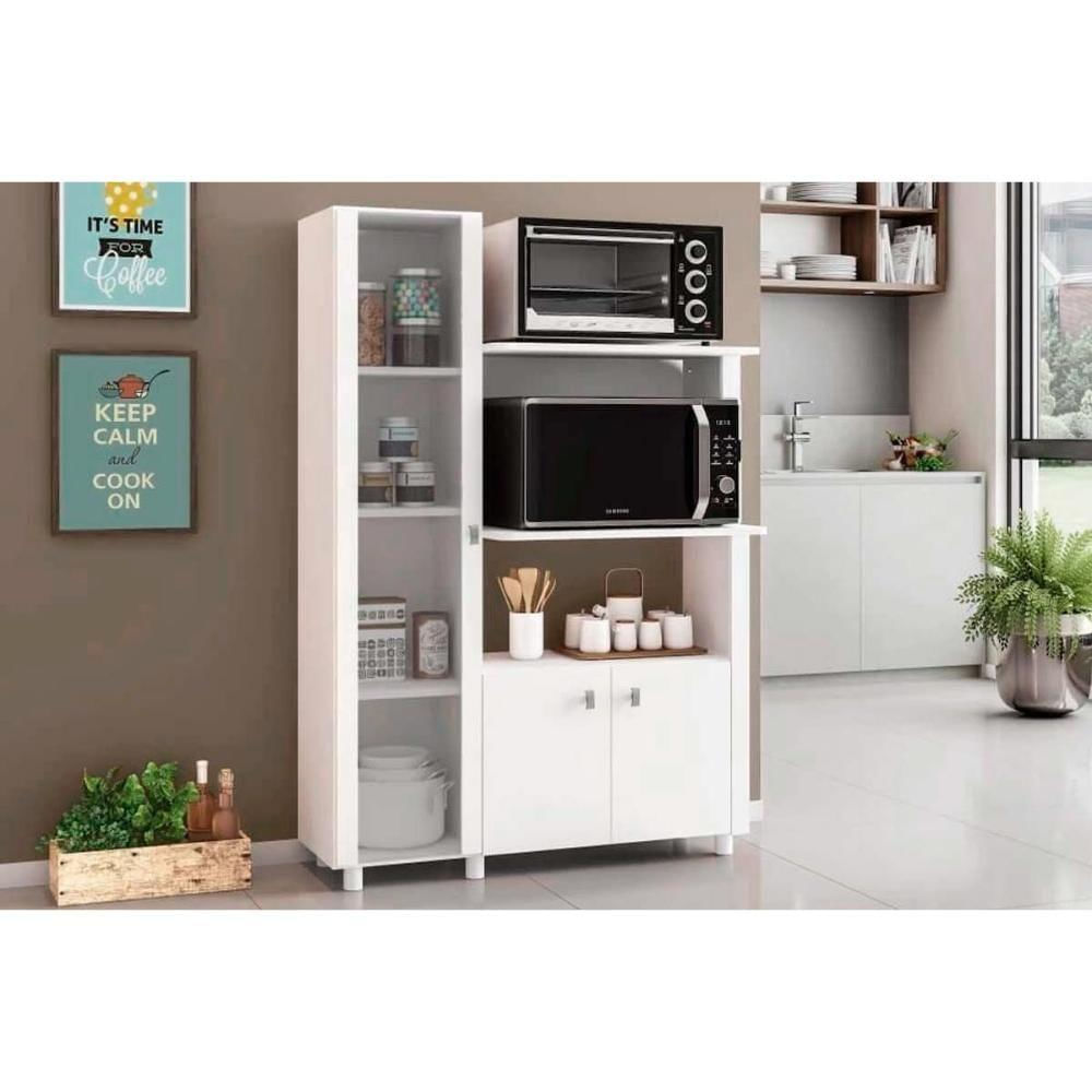 Balcão Multiuso Cozinha Bl-3304 C/ 3 Portas E Nicho P/ Microondas 96cm Branco - Tecno Mobili