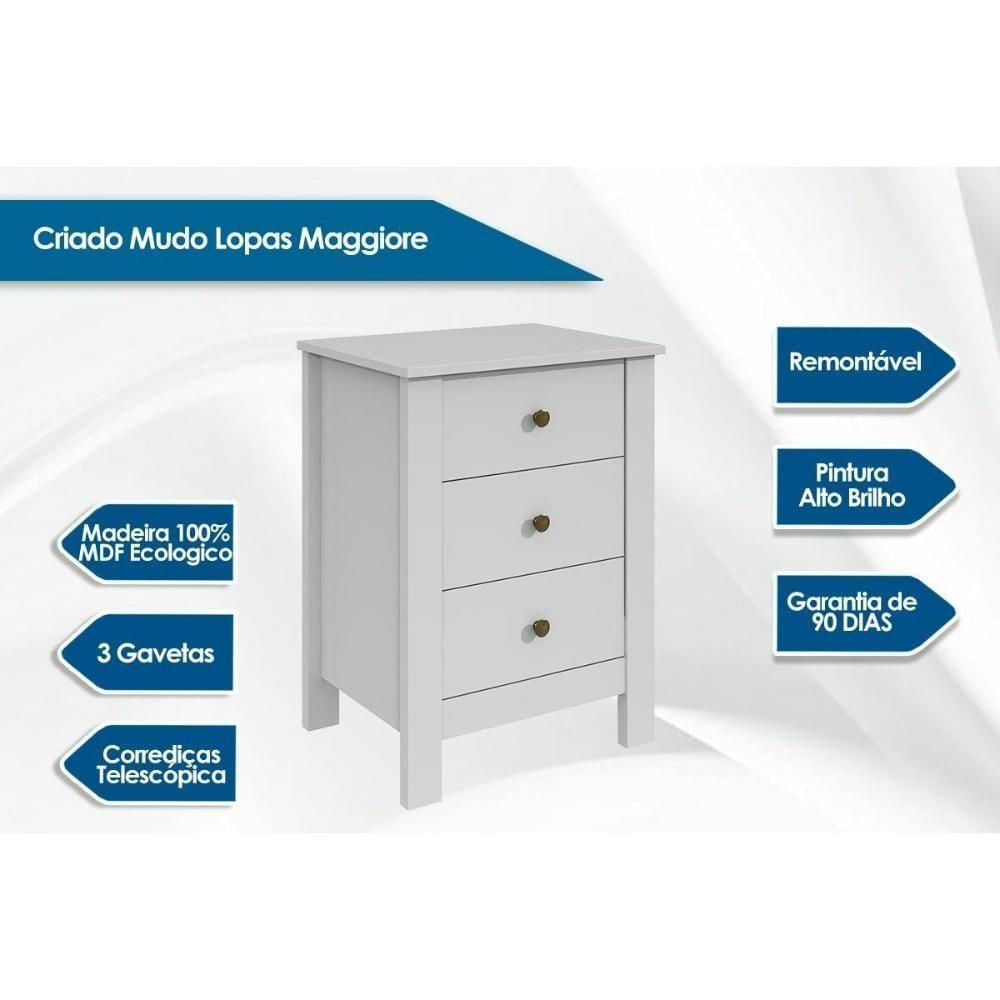 Mesa Cabeceira Maggiore C/ 3 Gavetas Branco - Lopas